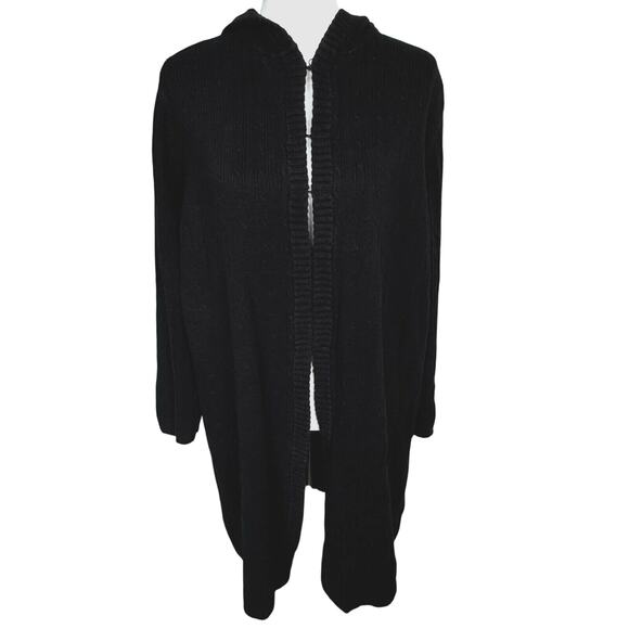 LANE BRYANT VENEZIA 3X Black Long Cable Knit Sweater Hoodie Duster Cardigan Open - Picture 1 of 8